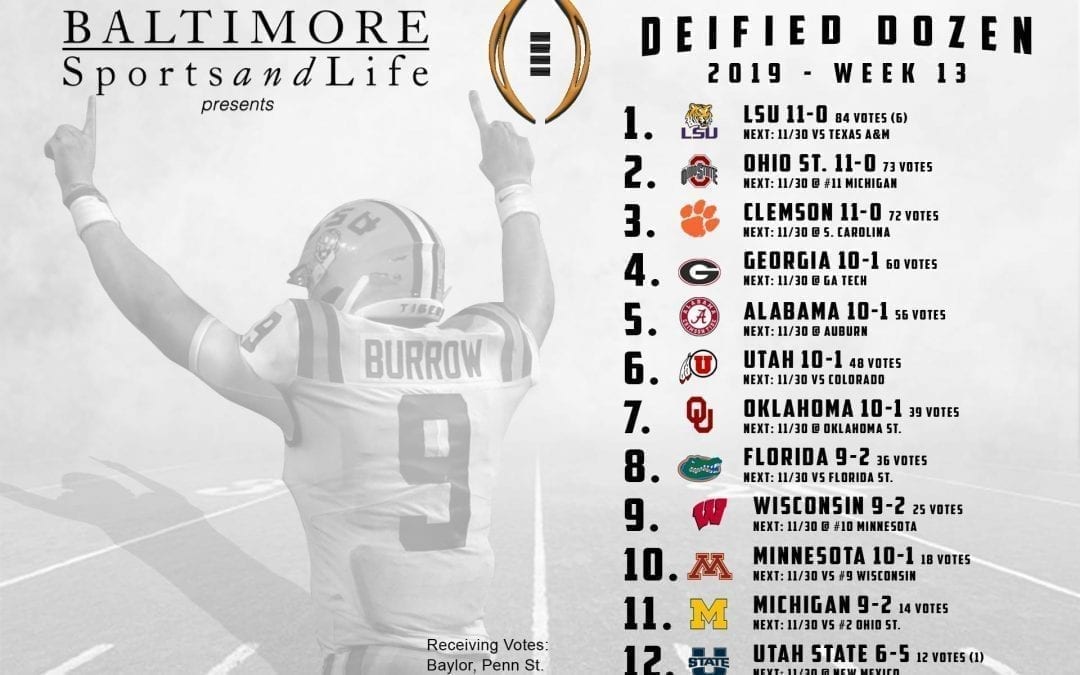 The Deified Dozen is Baltimore Sports and Life's weekly Top 12 college football poll as ranked by our experts.